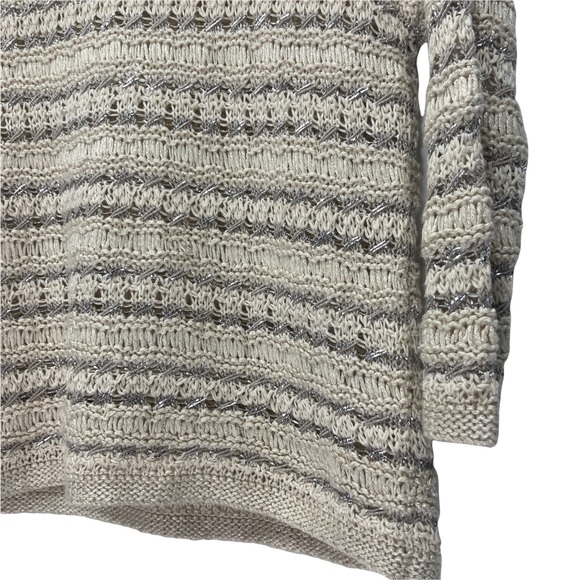 Lucky Brand Womens Sweater Tan Metallic Open Heavy Knit Top Tan 3/4 Sleeve S/S - Picture 4 of 11